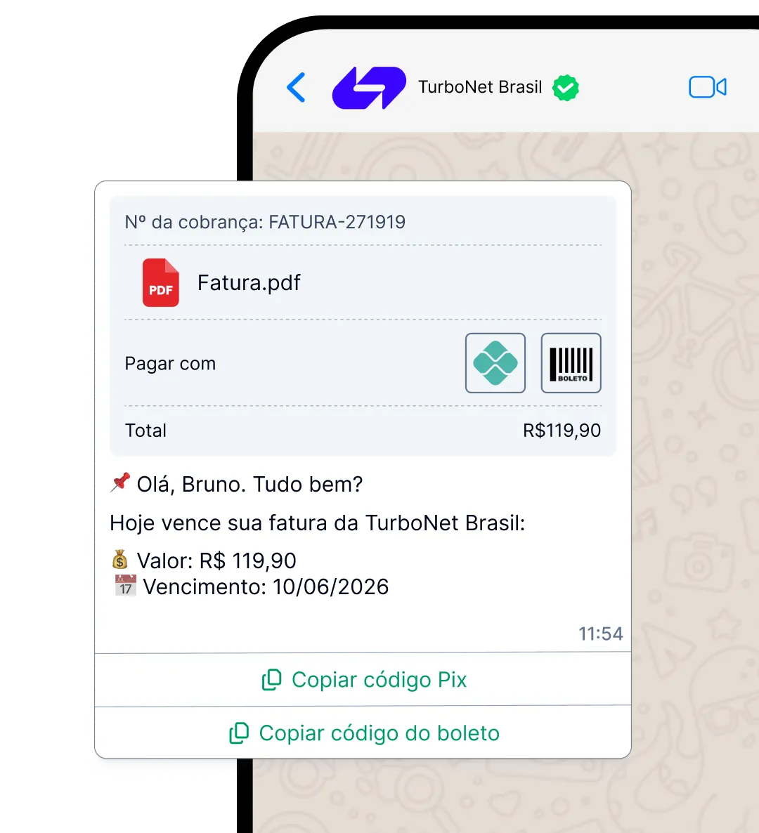 Avisos no dia da cobrança